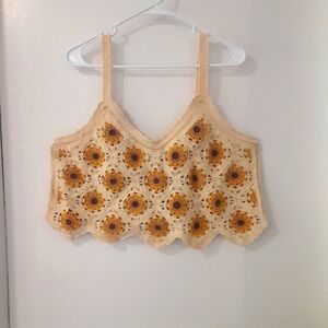 💥Sale💥 Sunflower Crop Top Crochet Knit Womens L/XL Yellow Boho Festival